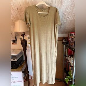 Ozma Regen Silk Noil Jersey Hana T-Shirt Dress SAGE XS